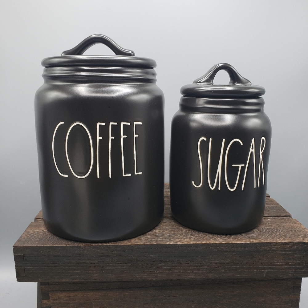 Rae Dunn Black COFFEE SUGAR canister set